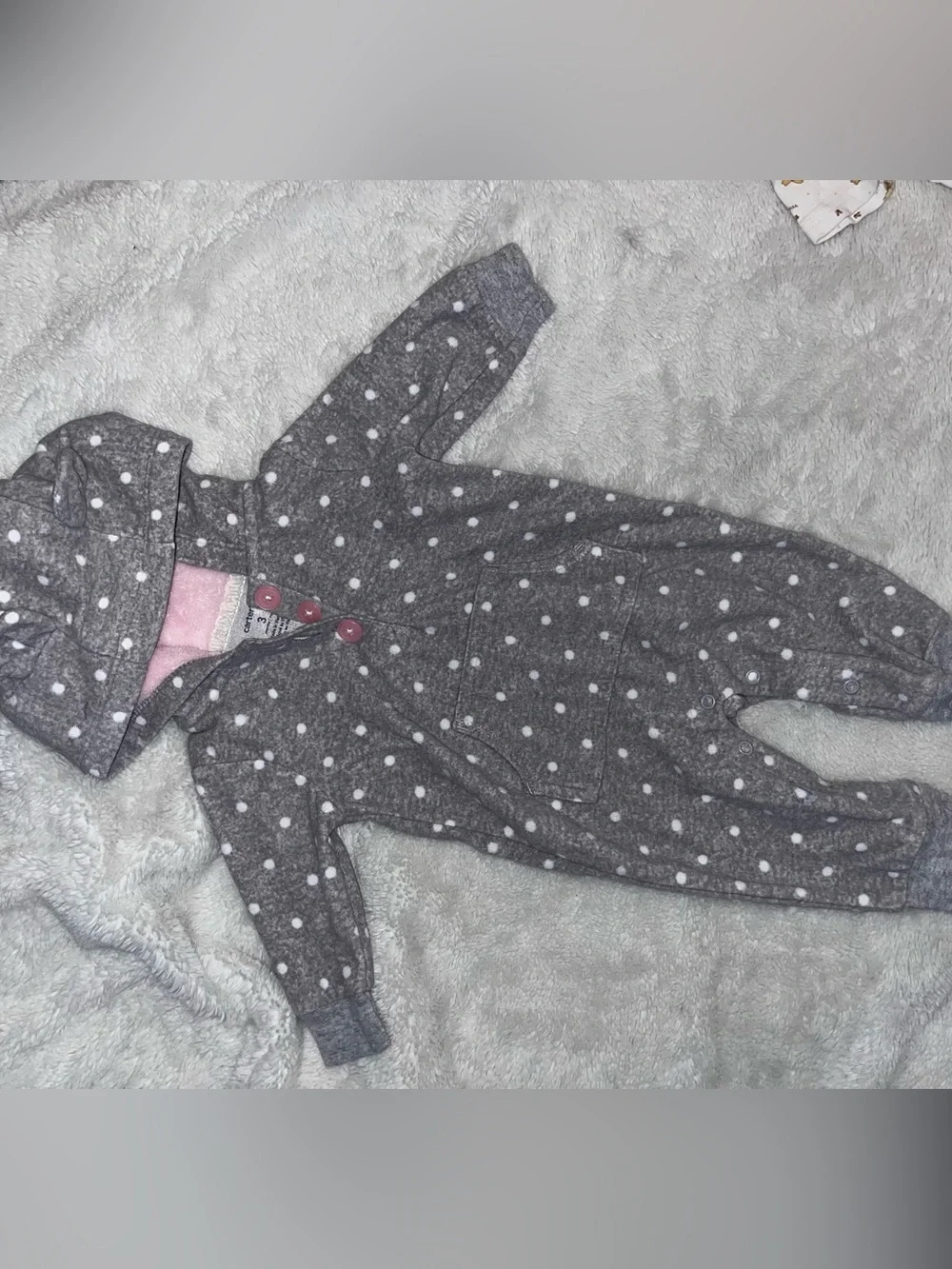 Carter’s Gray Polka Dot Hooded Baby Jumpsuit
